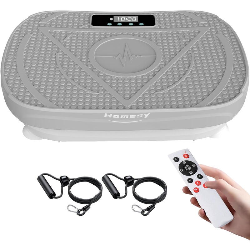 Homesy Vibration Platform Exercise Machine â€“ Whole Body Workout, Fat-Burning & Lymphatic Support, Includes Remote and Resistance Bands, Shake Plate for Home Fitness and Fat Burning for Women Men, Grey - Image 1