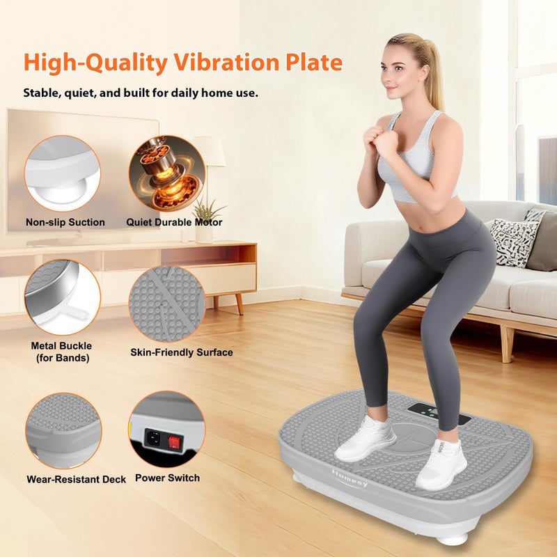 Homesy Vibration Platform Exercise Machine â€“ Whole Body Workout, Fat-Burning & Lymphatic Support, Includes Remote and Resistance Bands, Shake Plate for Home Fitness and Fat Burning for Women Men, Grey - Image 4