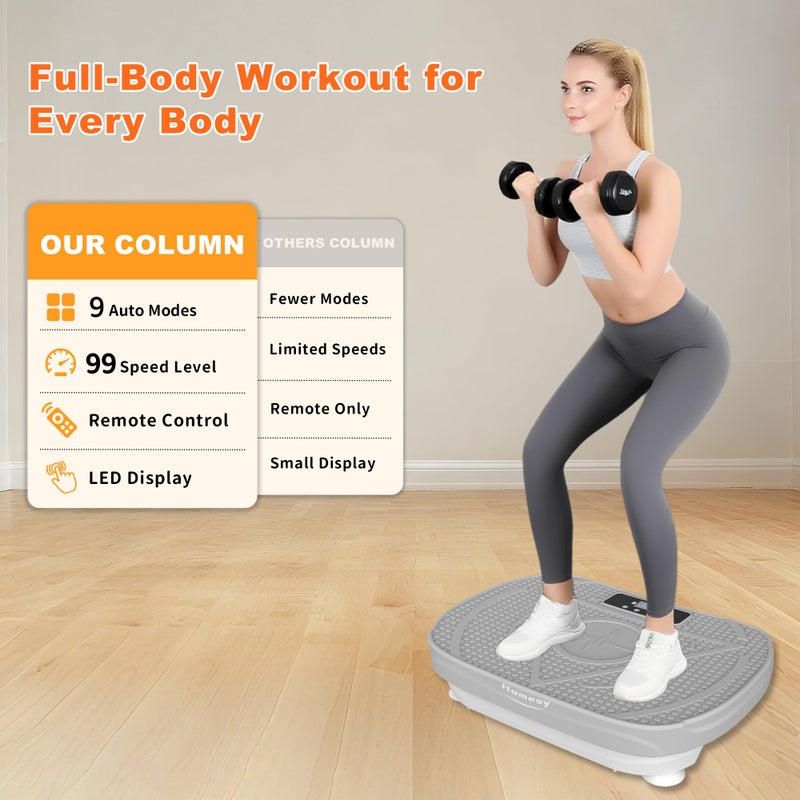 Homesy Vibration Platform Exercise Machine â€“ Whole Body Workout, Fat-Burning & Lymphatic Support, Includes Remote and Resistance Bands, Shake Plate for Home Fitness and Fat Burning for Women Men, Grey - Image 3