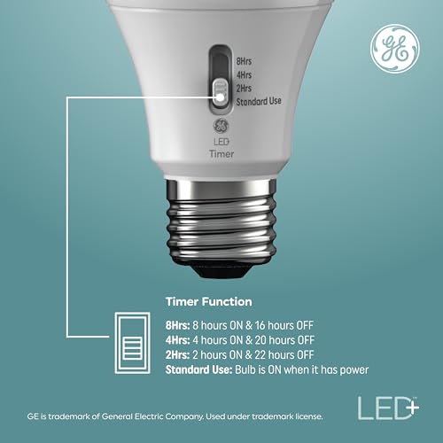 GE LED+ Timer A19 LED Light Bulbs, Built-in Automatic Indoor Timer Light, 8W, Soft White (4 Pack) - Image 3