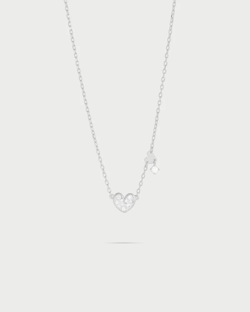 Rue Des Mill Necklace with chain and pav√® heart - STARDUST TEN - Rhodium