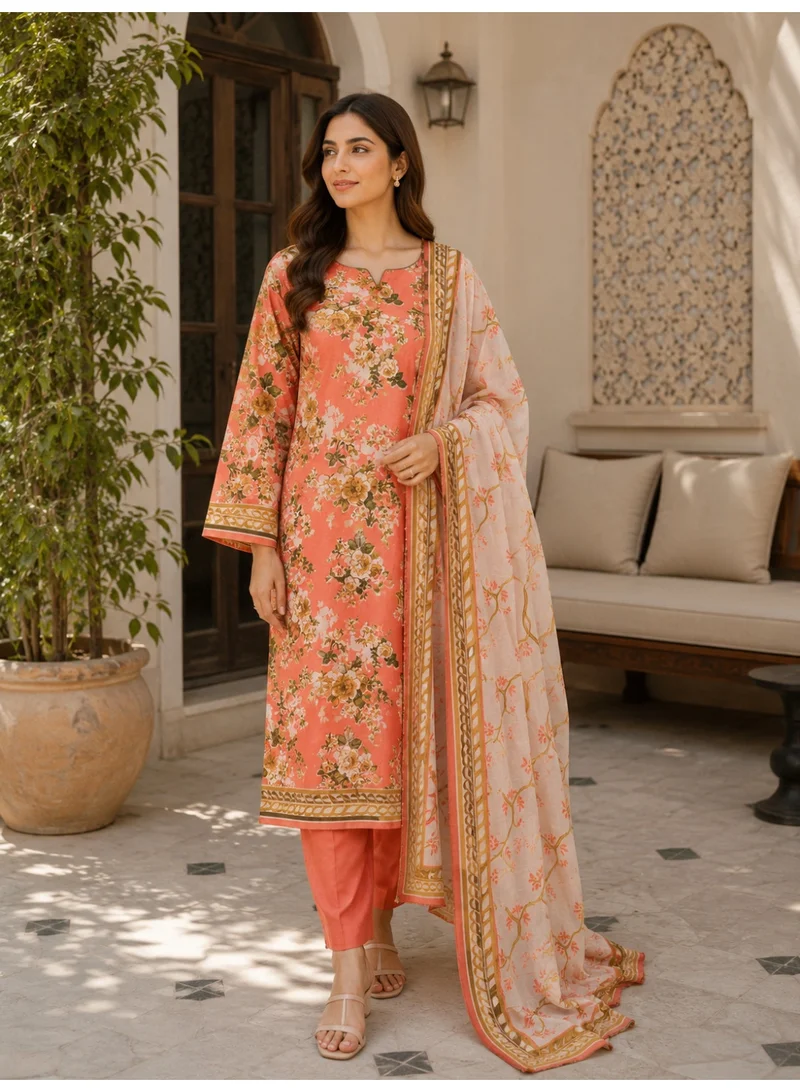 3-Piece Women's Basic Floral Printed Suit in Peach/Orange