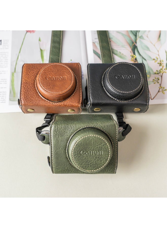 Canon G7x3 Protective Case G7x2 Camera Bag G7X Protective Case Base Leather Case Micro Single Camera Accessories Camera Case-Color:Brown G7x3/g7x2 Lychee Pattern Protective Cover - Image 3