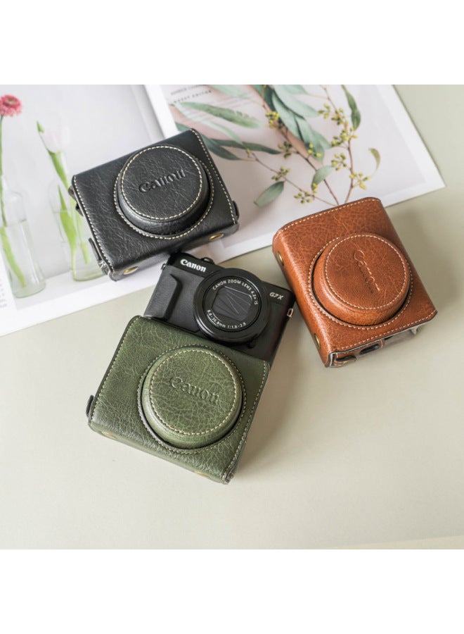 Canon G7x3 Protective Case G7x2 Camera Bag G7X Protective Case Base Leather Case Micro Single Camera Accessories Camera Case-Color:Brown G7x3/g7x2 Lychee Pattern Protective Cover - Image 2