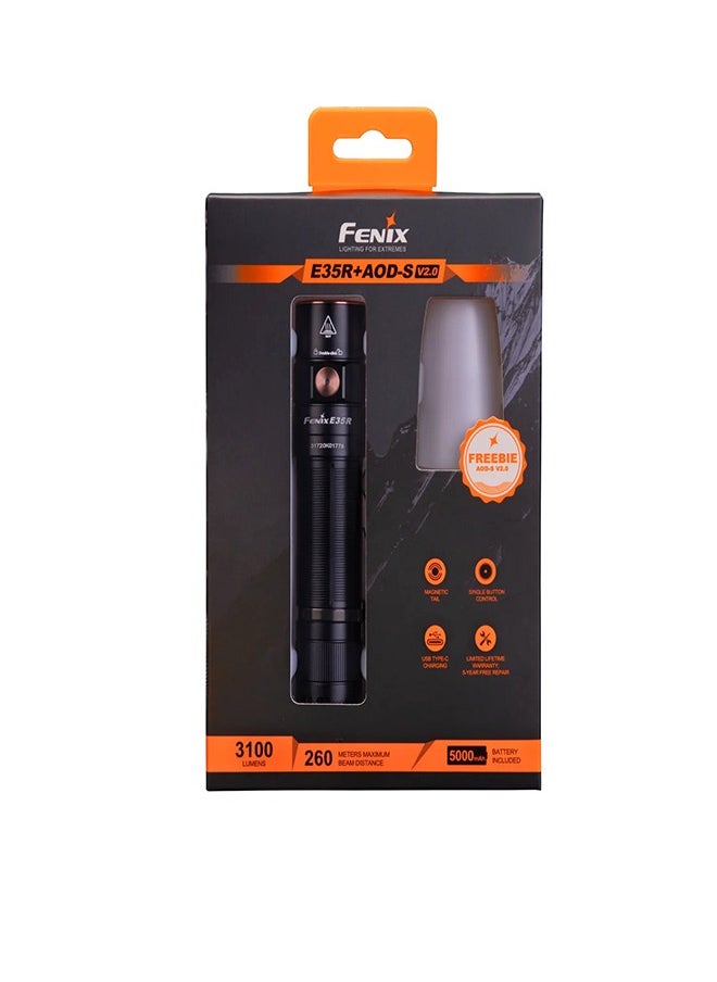 E35R HIGH-PERFORMANCE RECHARGEABLE LED FLASHLIGHT + FREE AOD-S V2 DIFFUSER
