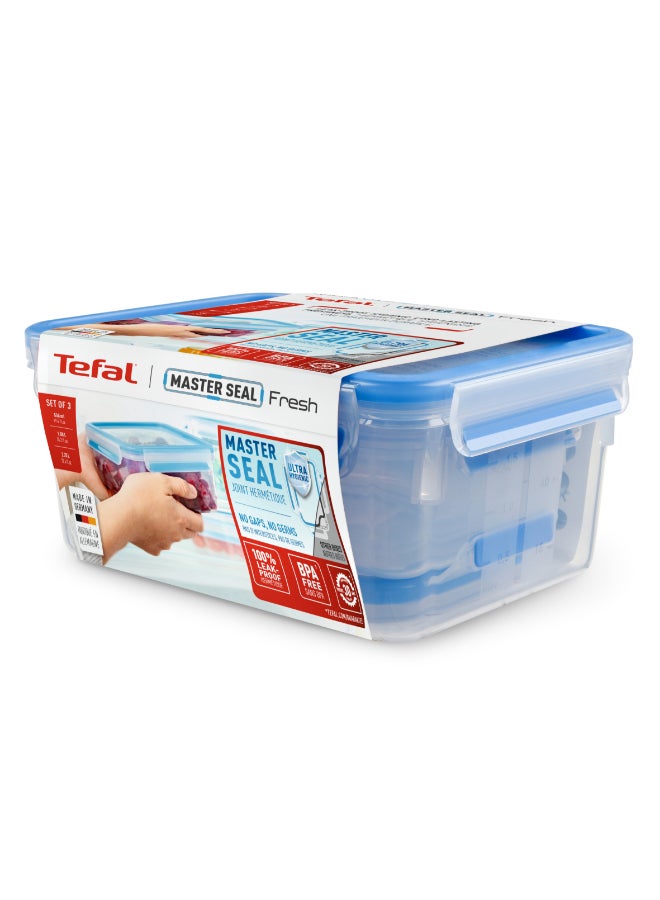 تيفال TEFAL حاوية طعام | Masterseal Fresh طقم 3 قطع | 0.55 + 1 + 2.30 لتر | حاوية طعام مستطيلة | مانعة للتسرب | آمنة للاستخدام في الميكروويف | خالية من BPA | قابلة للغسل في غسالة الأطباق | مقاومة للصقيع | ضمان لمدة سنتين | K3028912 أبيض/ أزرق 550 ml , 1.00 L , 2.20 Lلترات - Image 4