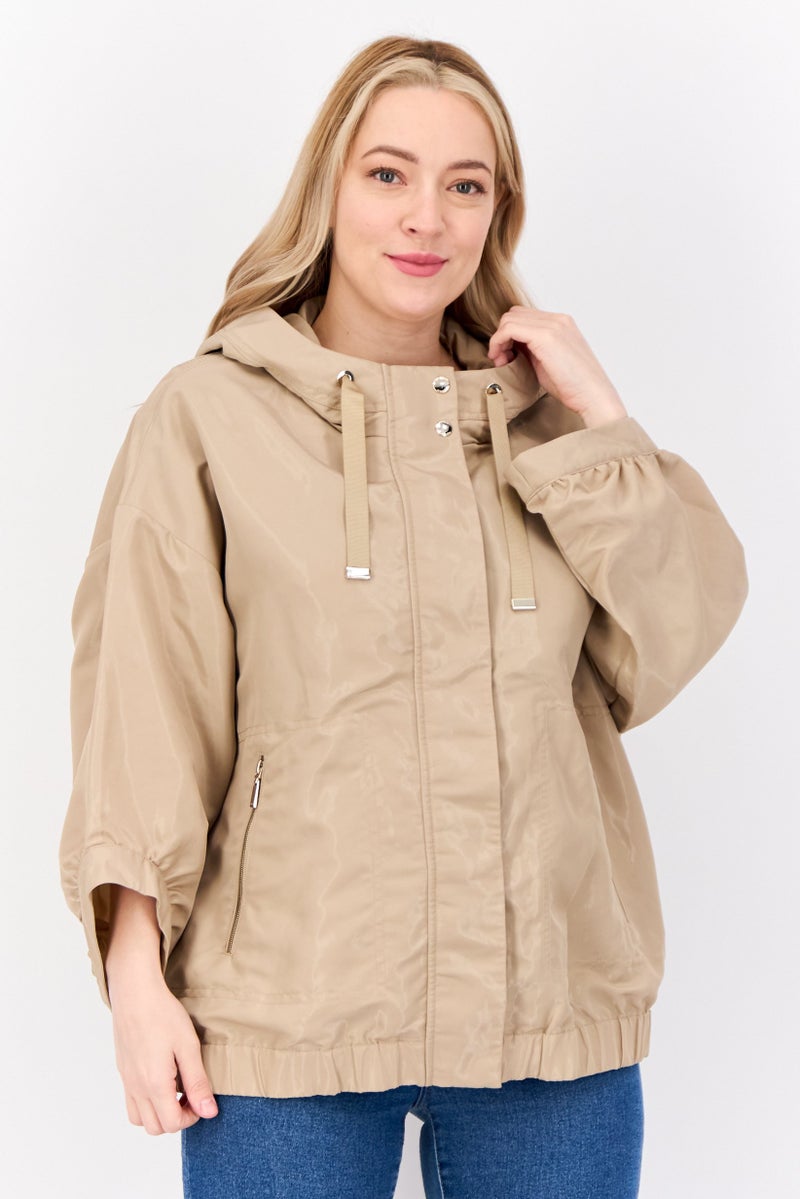 GEOX Women Brand Logo Parka jacket, Beige - Image 1