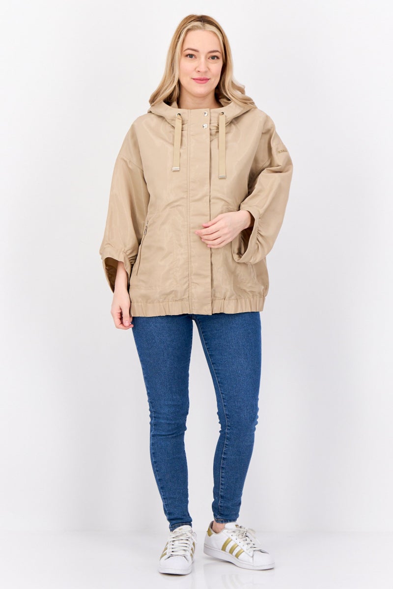 GEOX Women Brand Logo Parka jacket, Beige - Image 4