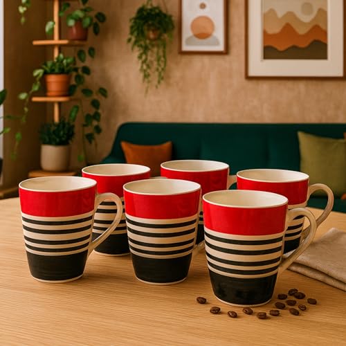 KITTENS® Top Red Porcelain Coffee Mug Set of 6 – 280ml Each – Handcrafted & Handpainted – Microwave, Dishwasher & Freezer Safe – Bone Ash Free – Food Grade – Ideal for Home, Office & Gifting - Image 1