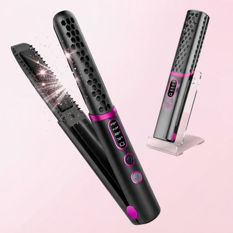 Bosidin Wireless Cordless Hair Straightener & Curler, 2-in-1 Portable USB Rechargeable Styling Iron with 4 Temperature Settings, 30s Fast Heating, Anti-Scald Travel Hair Styling Tool - Image 1