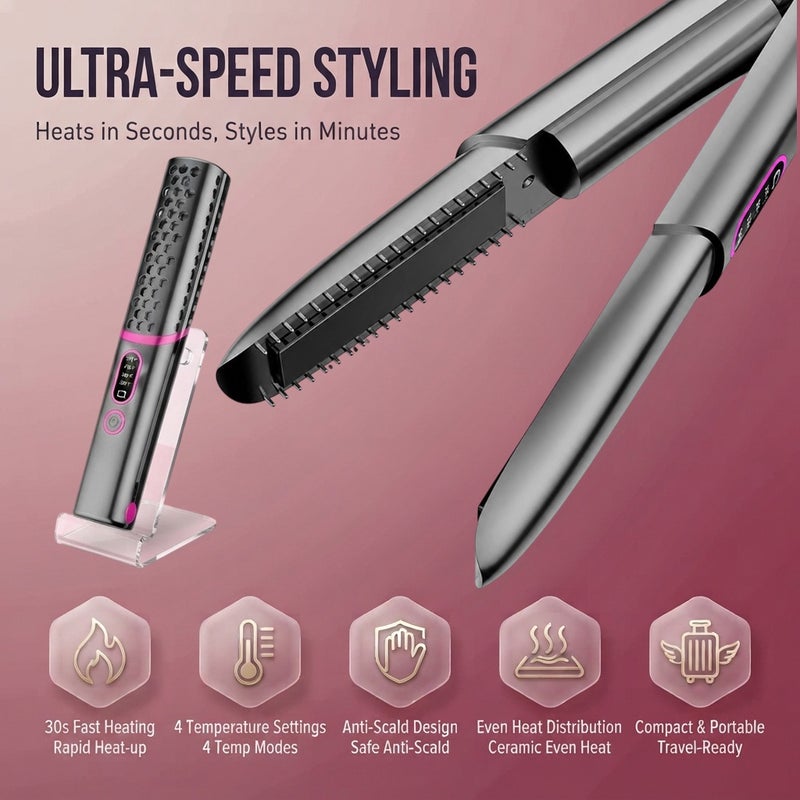 Bosidin Wireless Cordless Hair Straightener & Curler, 2-in-1 Portable USB Rechargeable Styling Iron with 4 Temperature Settings, 30s Fast Heating, Anti-Scald Travel Hair Styling Tool - Image 3