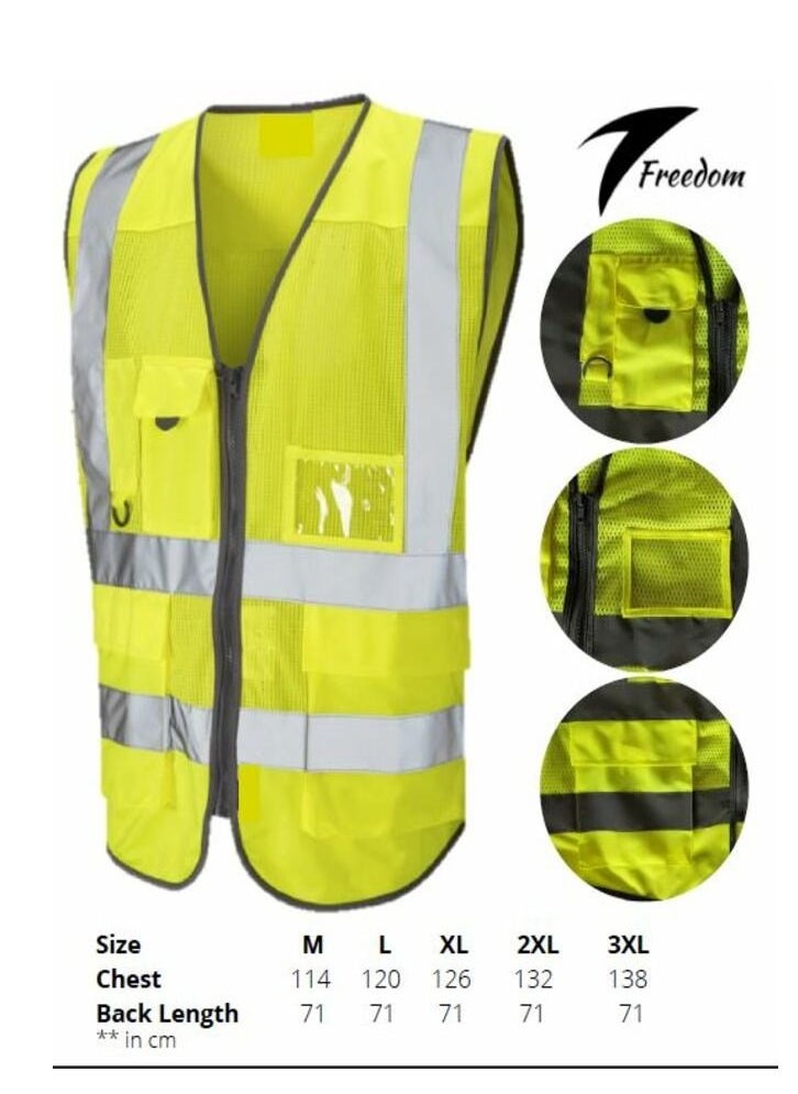 Freedom Reflective Multi Pocket Vest Hi Vis Yellow  - Image 4