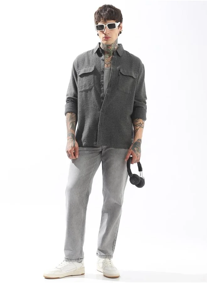 هوبرهولمي Grey Shirts Solid Button Woven Spread Collar Long Sleeves for Men – Style that defines you