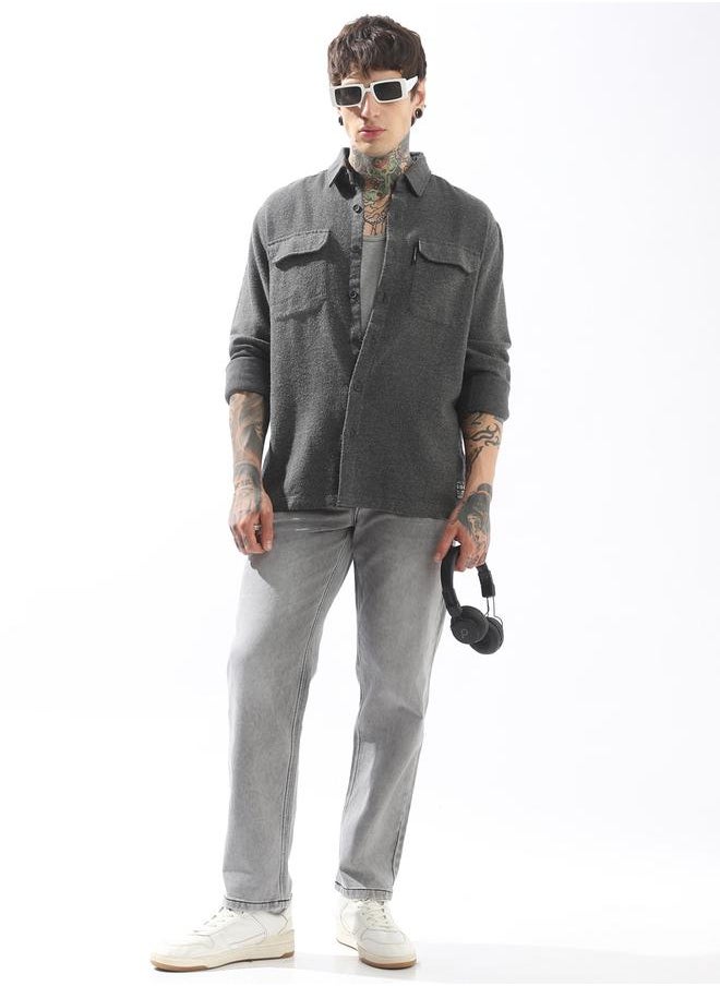 Hubberholme Men Spread Collar Cotton Textured Double Pocket Utility Casual Shirt  - Image 2
