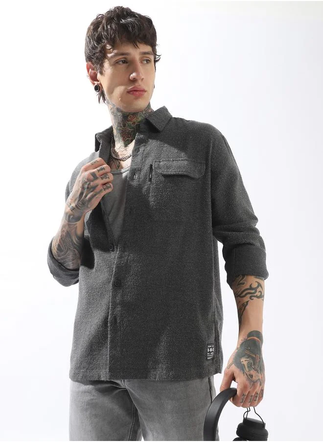 هوبرهولمي Grey Shirts Solid Button Woven Spread Collar Long Sleeves for Men – Style that defines you