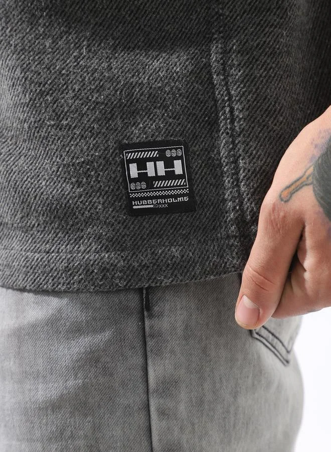 Hubberholme Men Spread Collar Cotton Textured Double Pocket Utility Casual Shirt