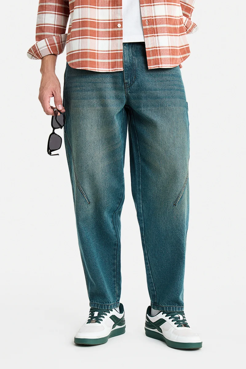 SNITCH Blue Solid Wide Leg Jeans