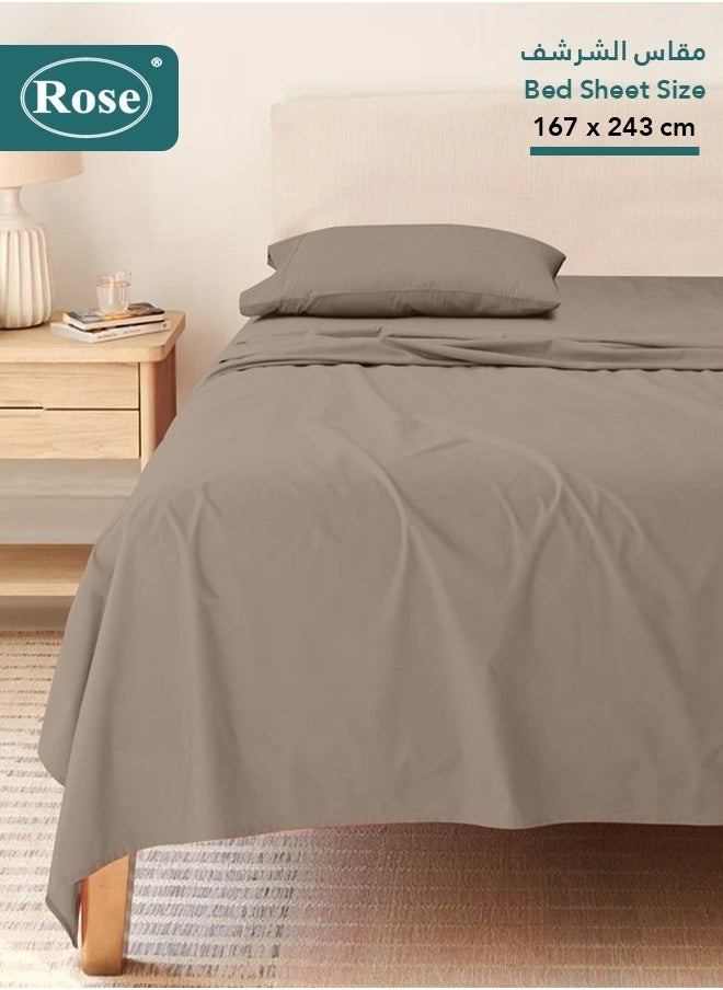 Rose Rose Luxurious Plain Flat Sheet and Pillow Case, Bed Sheet 2-Pieces Set, Soft & Cozy Microfiber Breathable and Cooling, Twin / Extra Twin Size 243x167 cm, Mocha  - Image 1