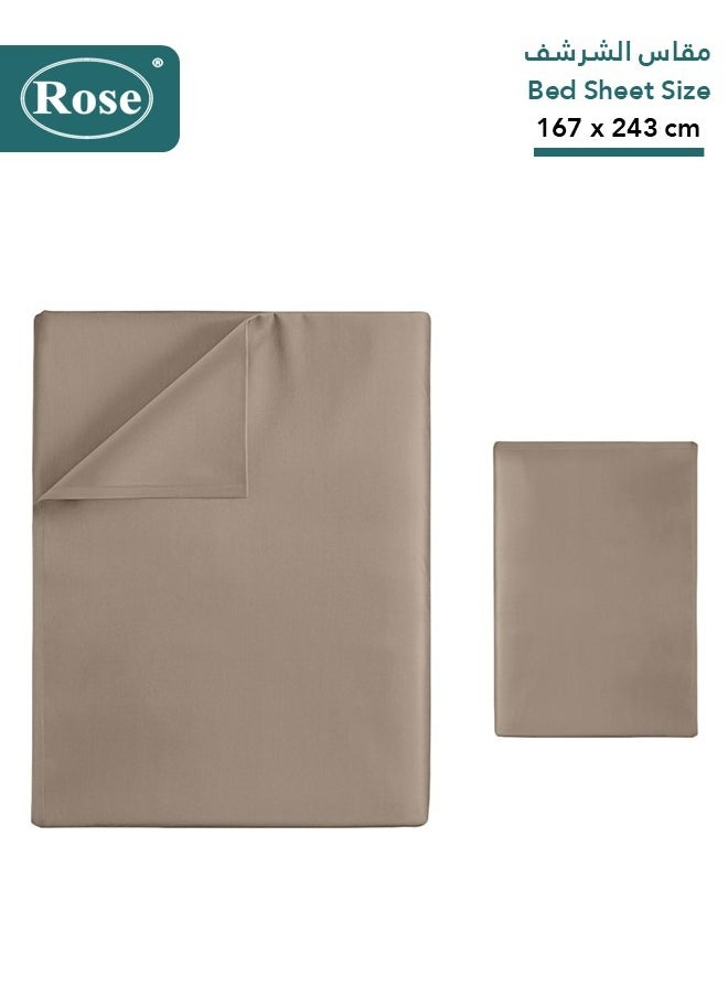 Rose Rose Luxurious Plain Flat Sheet and Pillow Case, Bed Sheet 2-Pieces Set, Soft & Cozy Microfiber Breathable and Cooling, Twin / Extra Twin Size 243x167 cm, Mocha  - Image 2