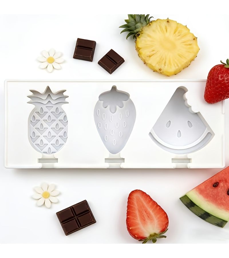 White Silicone Ice Cream Molds With Lids Fruit Watermelon Pineapple - Image 5