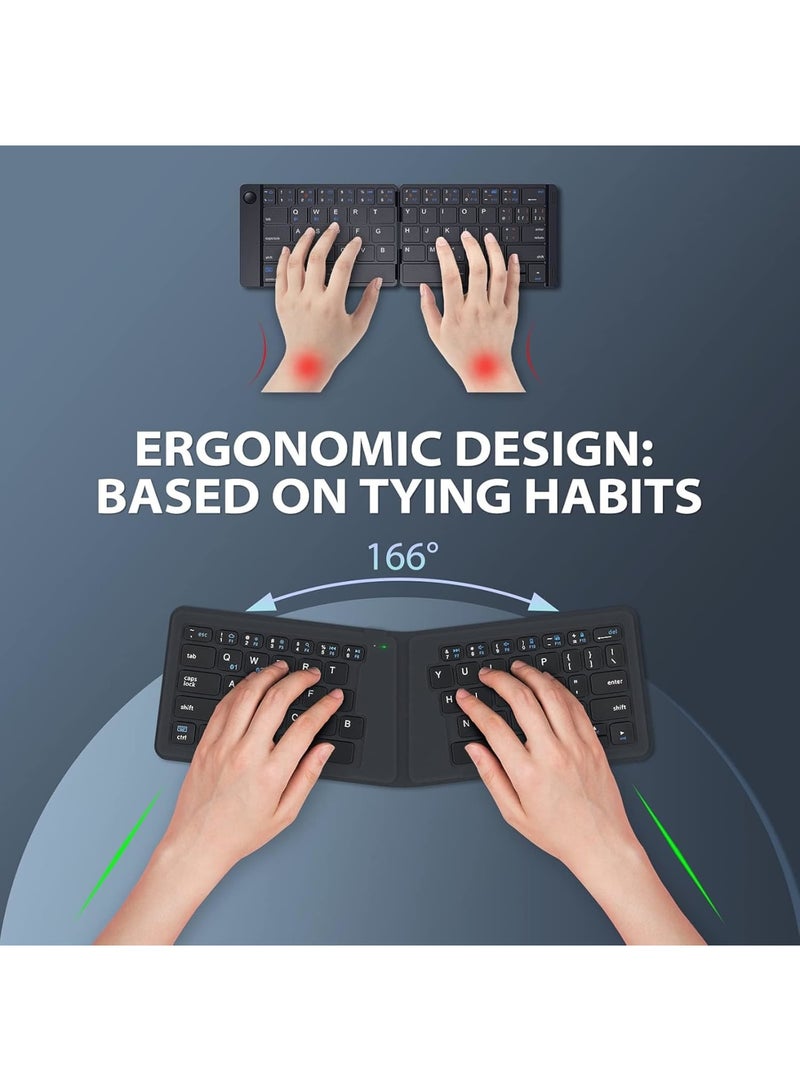 Excefore Portable Keyboard, BK06 Foldable Bluetooth Keyboard, Multi-Device Wireless Folding Keyboard, Ultra Slim Ergonomic Design with Stand Holder for iPhone, iPad, Smartphone, Tablet, Laptop - Image 5