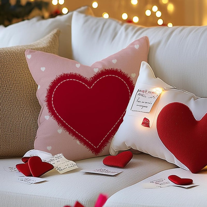 GEEORY Valentine's Day Hello Valentine Hugs & Kisses Throw Pillow Covers 18x18 Inch Set of 4, Red Heart XOXO Striped Decorative Farmhouse Wedding Cushion Cases for Home Decoration (Pink) G659-18 - Image 2