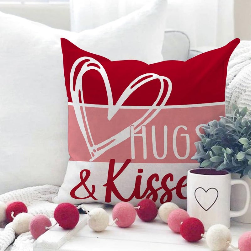 GEEORY Valentine's Day Hello Valentine Hugs & Kisses Throw Pillow Covers 18x18 Inch Set of 4, Red Heart XOXO Striped Decorative Farmhouse Wedding Cushion Cases for Home Decoration (Pink) G659-18 - Image 3