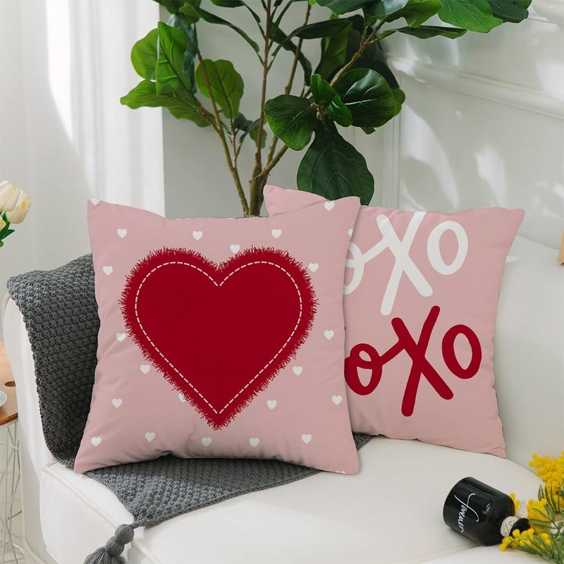 GEEORY Valentine's Day Hello Valentine Hugs & Kisses Throw Pillow Covers 18x18 Inch Set of 4, Red Heart XOXO Striped Decorative Farmhouse Wedding Cushion Cases for Home Decoration (Pink) G659-18 - Image 4