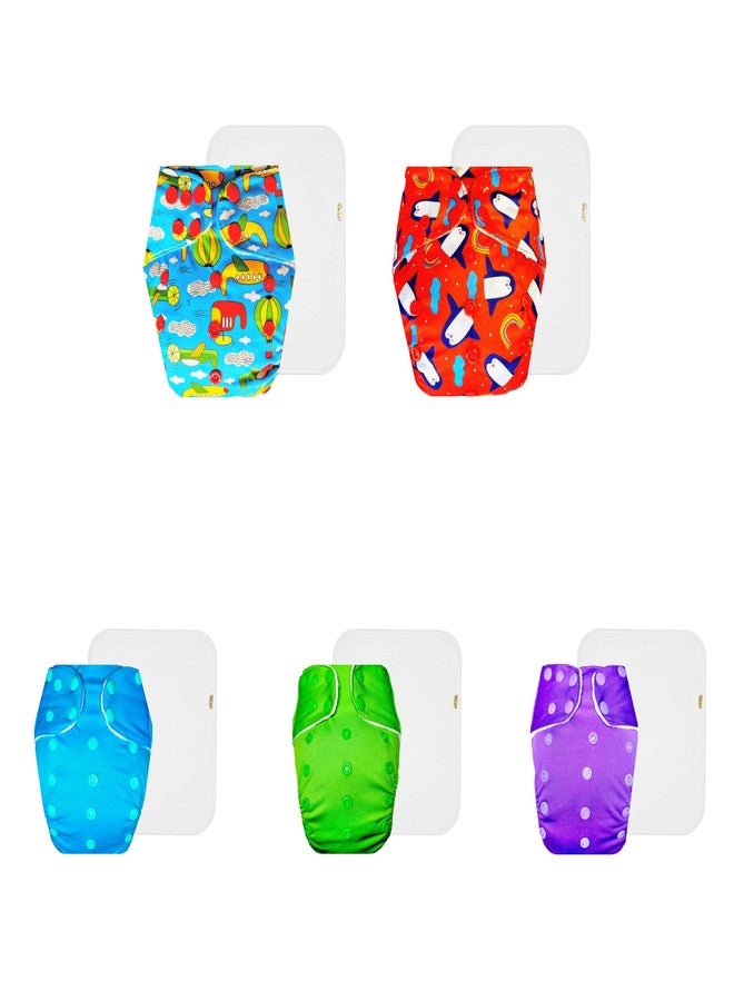 Dumbledo Premium Cloth Diaper with Cotton Insert (Pack of 5) | Hypoallergenic | Breathable | Easy to Clean | All-Day Wear | 3 Months - 3 Years | Unisex Baby - Image 1