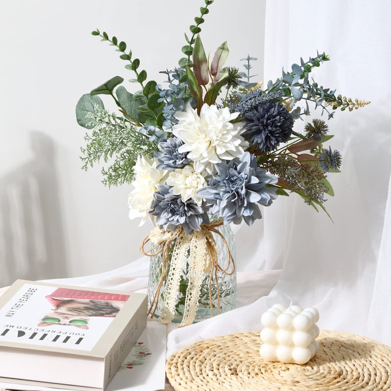 CEWOR Fake Flowers in Vase, Artificial Flowers Arrangement in Vase, Fake Floral Table Centerpieces Decor for Kitchen Farmhouse Coffee Table Living Room Bathroom Plant Decor - Image 5
