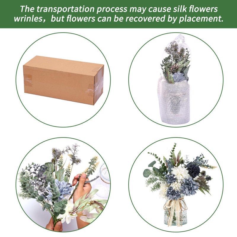 CEWOR Fake Flowers in Vase, Artificial Flowers Arrangement in Vase, Fake Floral Table Centerpieces Decor for Kitchen Farmhouse Coffee Table Living Room Bathroom Plant Decor - Image 2