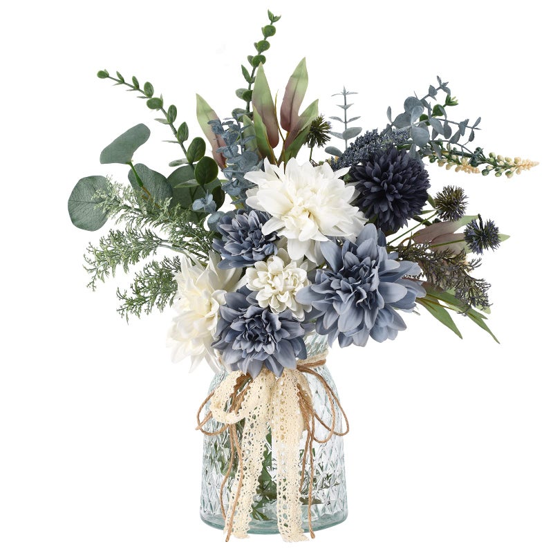 CEWOR Fake Flowers in Vase, Artificial Flowers Arrangement in Vase, Fake Floral Table Centerpieces Decor for Kitchen Farmhouse Coffee Table Living Room Bathroom Plant Decor - Image 1