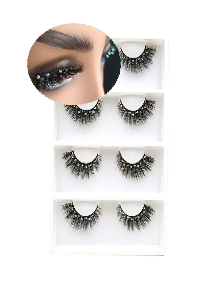 FQNing Gorgeous Rhinestones Lashes Sparkle Gem Mink lashes with Jewels Cat-eye Eyelashes 4 pairs (Fancy Diamond) - Image 1