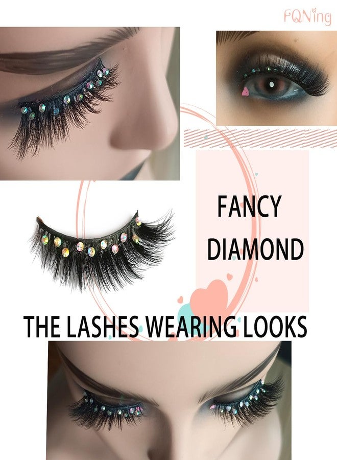 FQNing Gorgeous Rhinestones Lashes Sparkle Gem Mink lashes with Jewels Cat-eye Eyelashes 4 pairs (Fancy Diamond) - Image 4