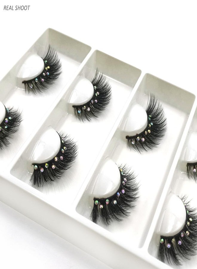 FQNing Gorgeous Rhinestones Lashes Sparkle Gem Mink lashes with Jewels Cat-eye Eyelashes 4 pairs (Fancy Diamond) - Image 3