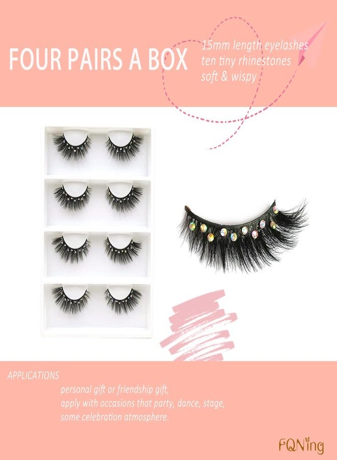 FQNing Gorgeous Rhinestones Lashes Sparkle Gem Mink lashes with Jewels Cat-eye Eyelashes 4 pairs (Fancy Diamond) - Image 5