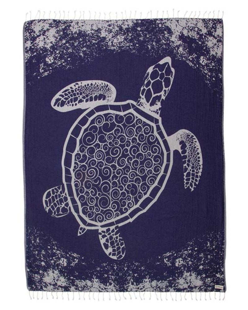 Sand Cloud Large Turkish Beach Towel - Sand Free - 100% Organic Turkish Cotton Yarn - Quick Dry Towel for Beach, Picnic, Blanket or Bath - As Seen on Shark Tank - Marine Life (Navy Crush Turtle) - Image 1