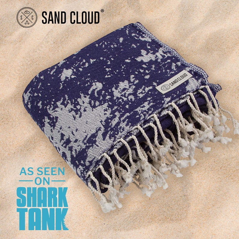 Sand Cloud Large Turkish Beach Towel - Sand Free - 100% Organic Turkish Cotton Yarn - Quick Dry Towel for Beach, Picnic, Blanket or Bath - As Seen on Shark Tank - Marine Life (Navy Crush Turtle) - Image 2