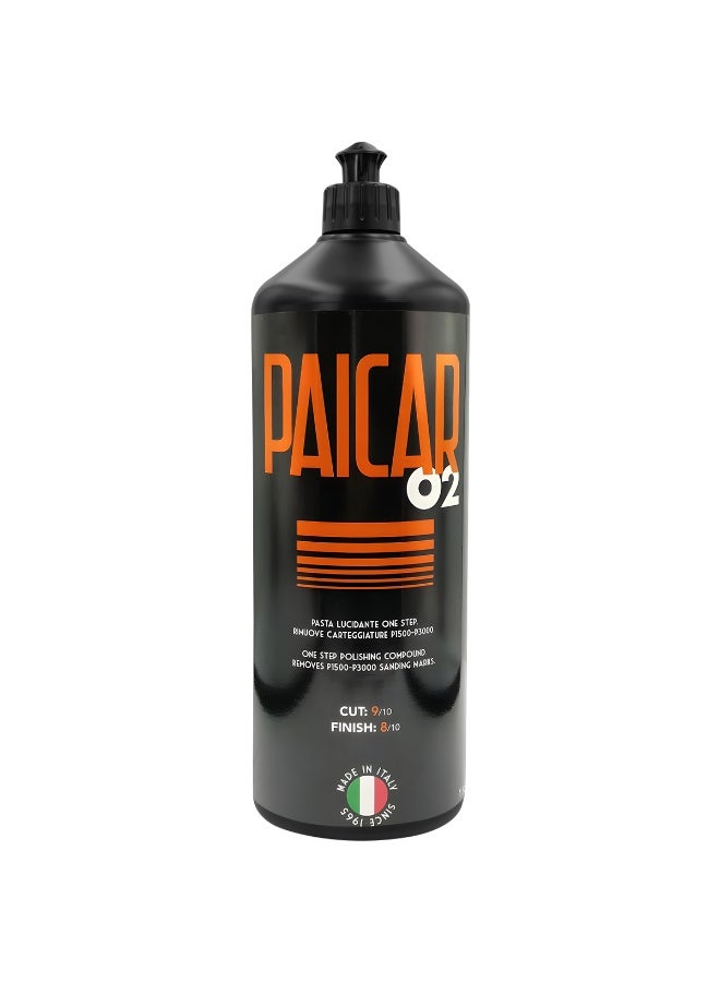 بايكار مركب تلميع PAICAR O2 بخطوة واحدة، 1 كجم، يزيل علامات الصنفرة من P1500 إلى P3000، والخدوش، والدوامات، والأكسدة، والطلاء الباهت. قوة قطع عالية 9/10، ولمسة نهائية ممتازة 8/10. مركب تصحيح طلاء السيارات خالٍ من السيليكون، للاستخدام مع آلات التلميع الدوارة والمدارية، ومناسب لورش إصلاح هياكل السيارات. - Image 1