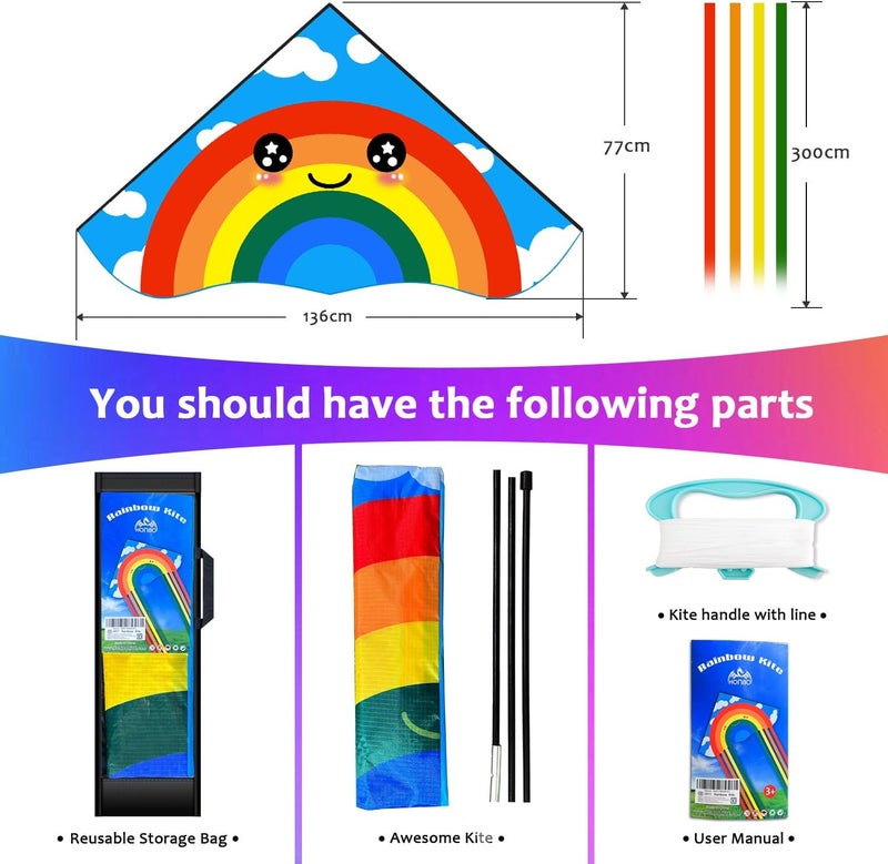 Honbo Large Delta Kite for Kids & Adults,Extremely Easy to Fly Kite for Beach Trip,String Line Included,with Colorful Tail,Perfect for Beginners - Image 5