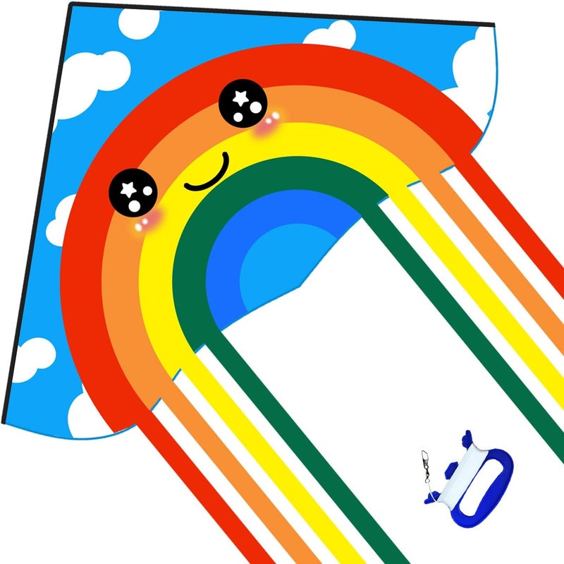 Honbo Large Delta Kite for Kids & Adults,Extremely Easy to Fly Kite for Beach Trip,String Line Included,with Colorful Tail,Perfect for Beginners - Image 1