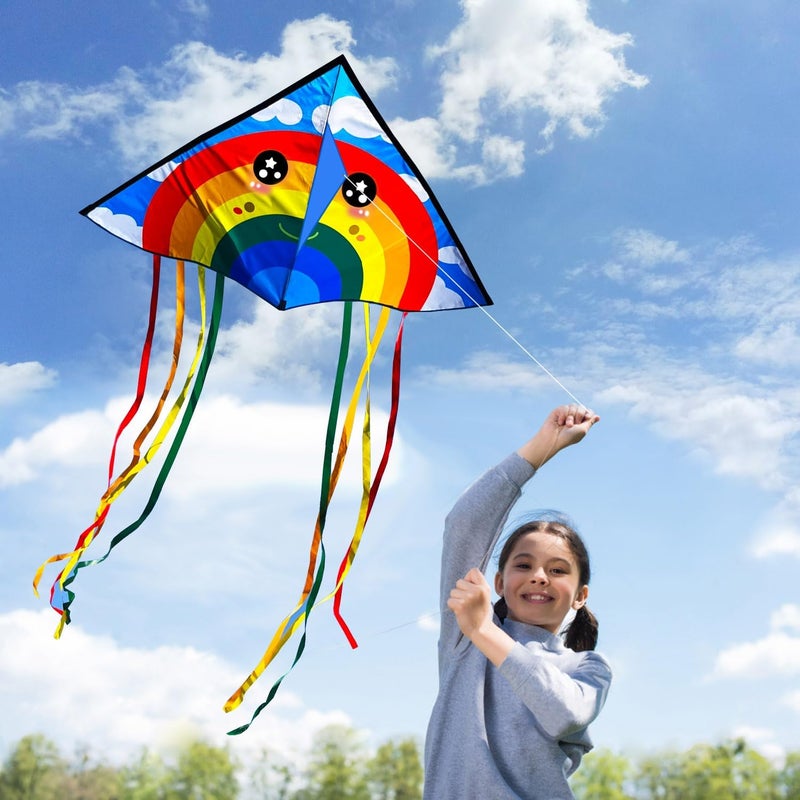 Honbo Large Delta Kite for Kids & Adults,Extremely Easy to Fly Kite for Beach Trip,String Line Included,with Colorful Tail,Perfect for Beginners - Image 3