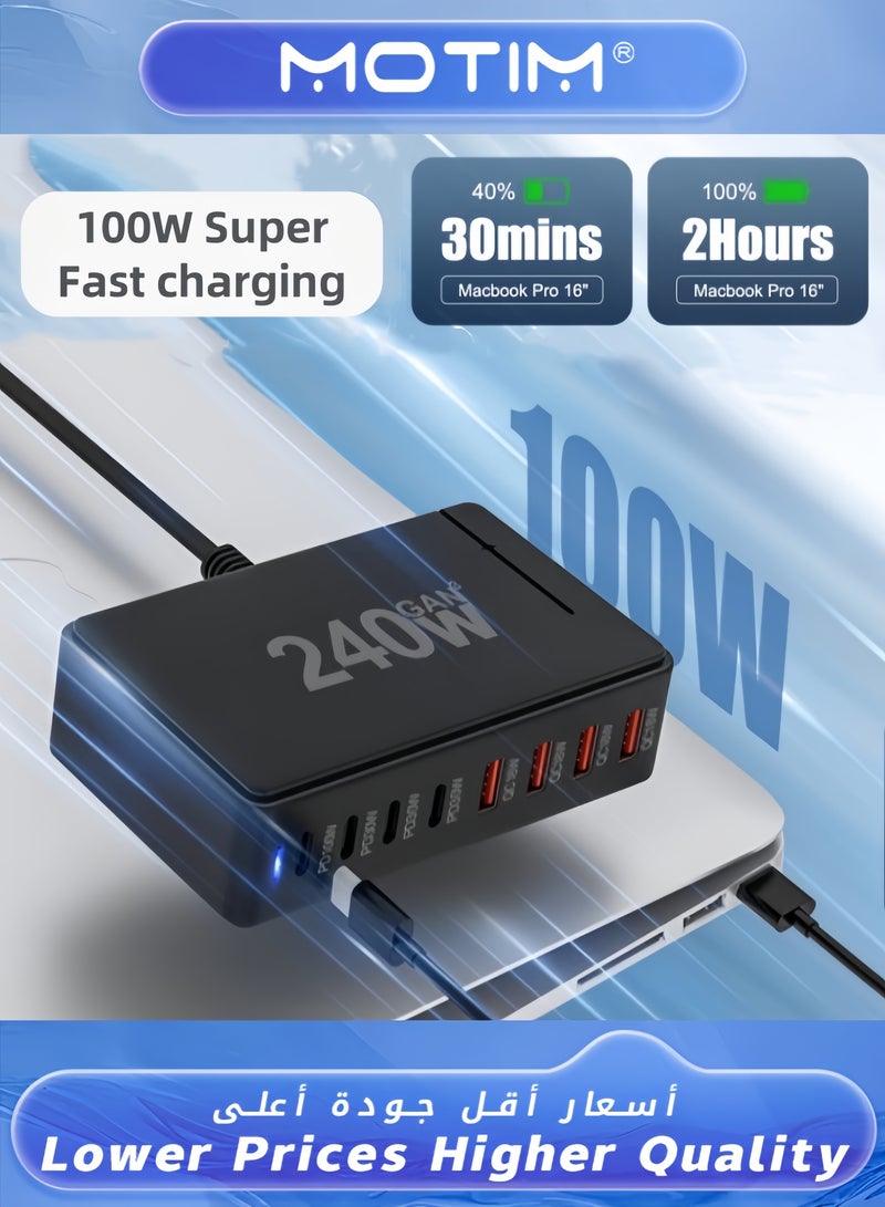 Motim 240W Desktop Charger 4 Type-C Ports & 4 USB-A Ports Fast PD 3.0 Mobile USB Charger  - Image 4