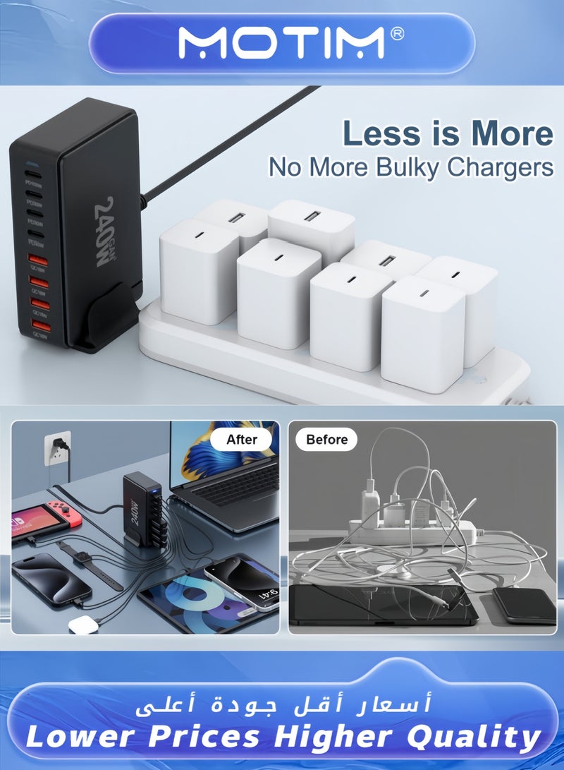 Motim 240W Desktop Charger 4 Type-C Ports & 4 USB-A Ports Fast PD 3.0 Mobile USB Charger  - Image 5