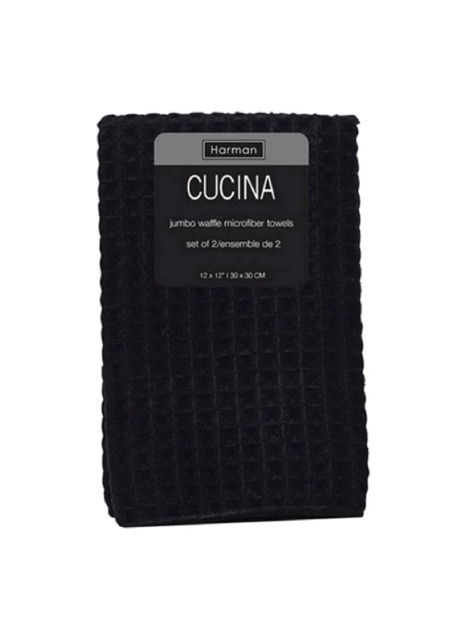 HARMAN 2-Piece Kitchen Towel Waffle Black 30 x 30 cm 4327107