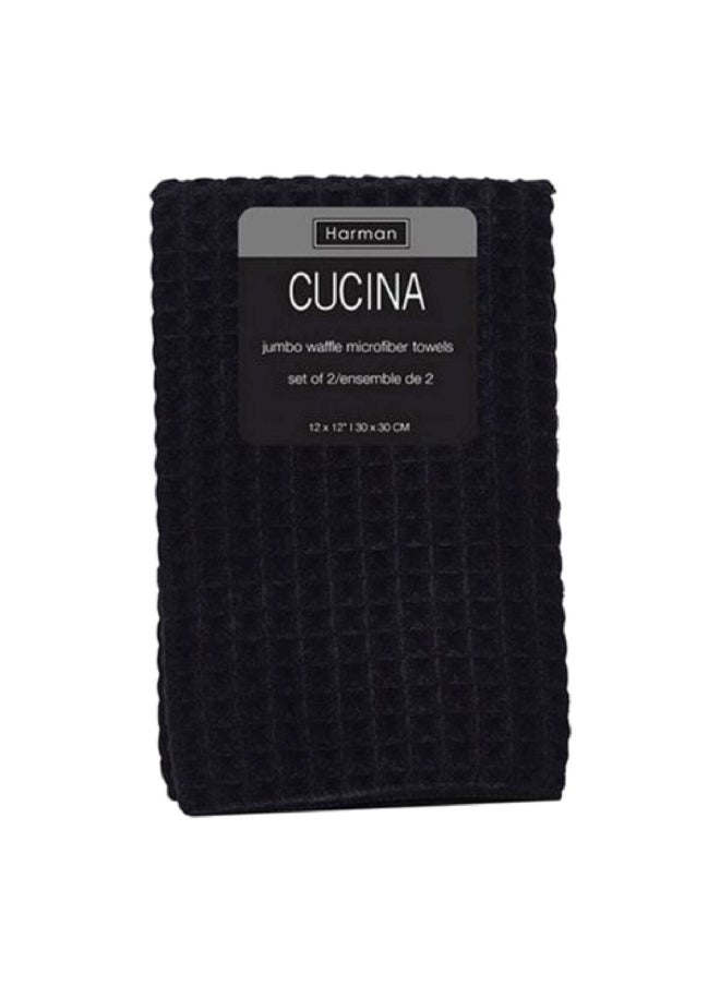 HARMAN 2-Piece Kitchen Towel Waffle Black 30 x 30 cm 4327107  - Image 2