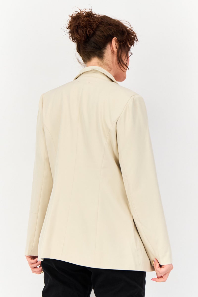Archive Design Studio Women Regular Fit Solid Casual Blazer, Beige  - Image 3