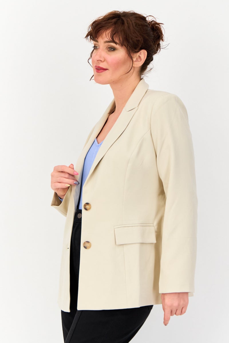 Archive Design Studio Women Regular Fit Solid Casual Blazer, Beige  - Image 2