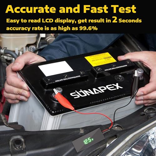 SUNAPEX Digital Battery Voltage Tester Battery Voltmeter with LCD Display and Alligator Clips 6V 12V 24V 48V Battery Checker for Golf Cart Motorcycle RV Marine Car OffGrid Solar Batteries - Image 5