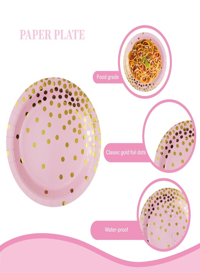 Ottin Pink and Gold Foil Dots Party Paper Plates 9'' Disposable Dinner Plates 120 counts for Birthday Party Wedding Decorations Bridal Shower Graduation Engagement - Image 4